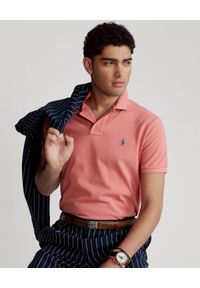 Ralph Lauren - RALPH LAUREN - Różowa koszulka polo Mesh Custom Fit. Typ kołnierza: polo. Kolor: różowy, wielokolorowy, fioletowy. Materiał: mesh. Wzór: haft #2
