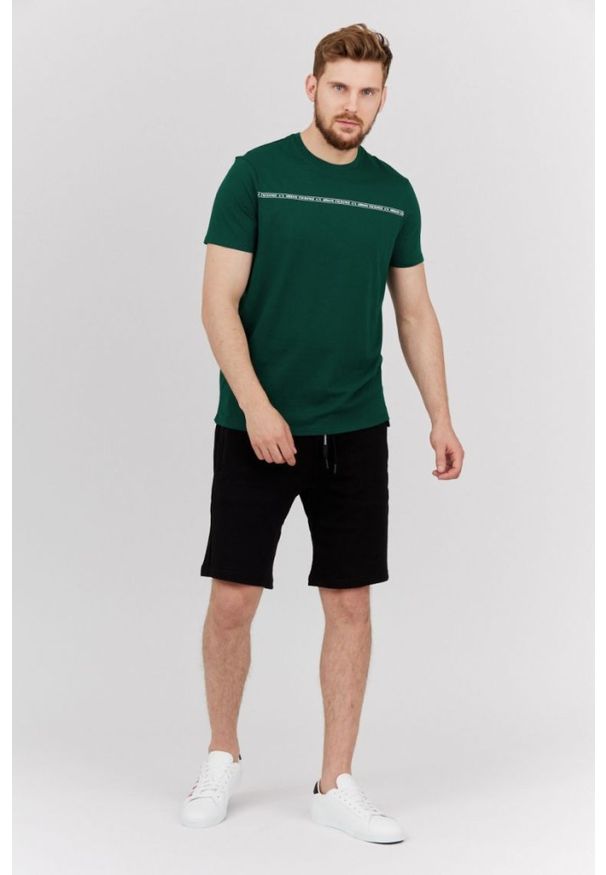Armani Exchange - ARMANI EXCHANGE Zielony t-shirt męski z paskiem z logo, Rozmiar S. Kolor: zielony. Materiał: prążkowany