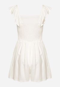 Born2be - Biały Kombinezon Bawełniany na Ramiączkach z Falbanką i Krótkimi Nogawkami Liadia. Kolor: biały. Materiał: bawełna. Długość rękawa: na ramiączkach. Długość: krótkie. Styl: klasyczny #6