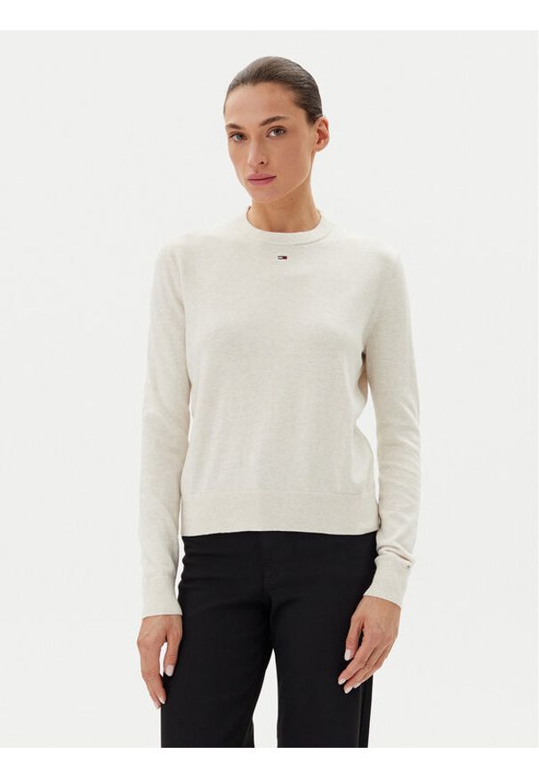 Tommy Jeans Sweter Essential DW0DW20159 Beżowy Regular Fit. Kolor: beżowy. Materiał: bawełna