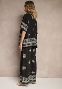 Renee - Czarny Komplet Boho z Wiskozy Szerokie Spodnie i T-shirt z Haftem Zeirae. Kolor: czarny. Materiał: wiskoza. Wzór: haft #5