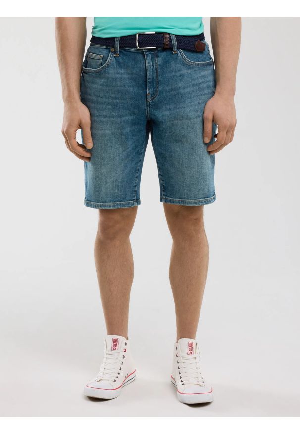 Big-Star - Szorty męskie jeansowe niebieskie Aden 496. Kolor: niebieski. Materiał: jeans