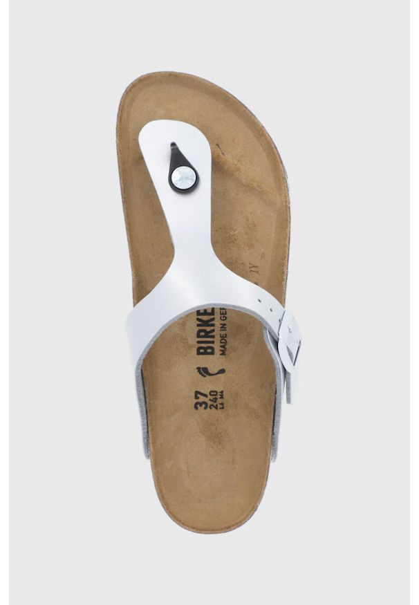 Birkenstock Gizeh BF Japonki damskie. Okazja: na co dzień. Kolor: srebrny. Materiał: materiał, skóra. Sezon: lato. Styl: elegancki, casual, klasyczny