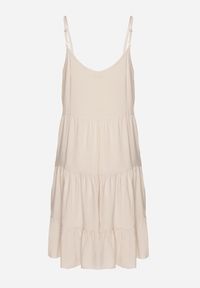 Born2be - Jasnobeżowa Rozkloszowana Sukienka z Bawełny na Ramiączkach z Falbanami Lilivane. Okazja: na co dzień, na spacer. Kolor: beżowy. Materiał: bawełna. Długość rękawa: na ramiączkach. Sezon: wiosna, lato. Typ sukienki: proste. Styl: casual #4
