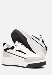 Born2be - Biało-Czarne Sneakersy na Grubej Podeszwie Nadin. Wysokość cholewki: przed kostkę. Kolor: biały. Szerokość cholewki: normalna. Wzór: aplikacja #5
