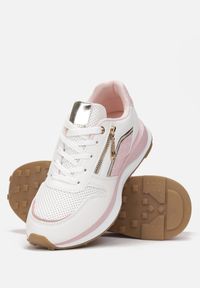 Renee - Biało-Różowe Sneakersy z Suwakiem i Metaliczną Wstawką Jolei. Kolor: różowy. Materiał: jeans #2