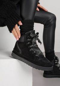 Born2be - Czarne Sneakersy z Ozdobnymi Sznurówkami Eveslia. Okazja: na co dzień. Zapięcie: sznurówki. Kolor: czarny. Materiał: jeans #3
