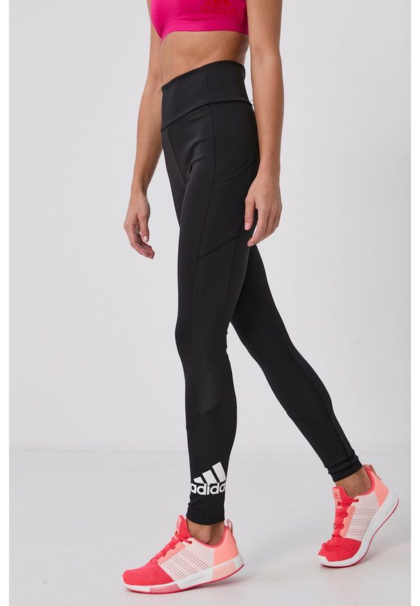 Adidas - adidas Legginsy damskie kolor czarny gładkie. Kolor: czarny. Materiał: dzianina. Wzór: gładki