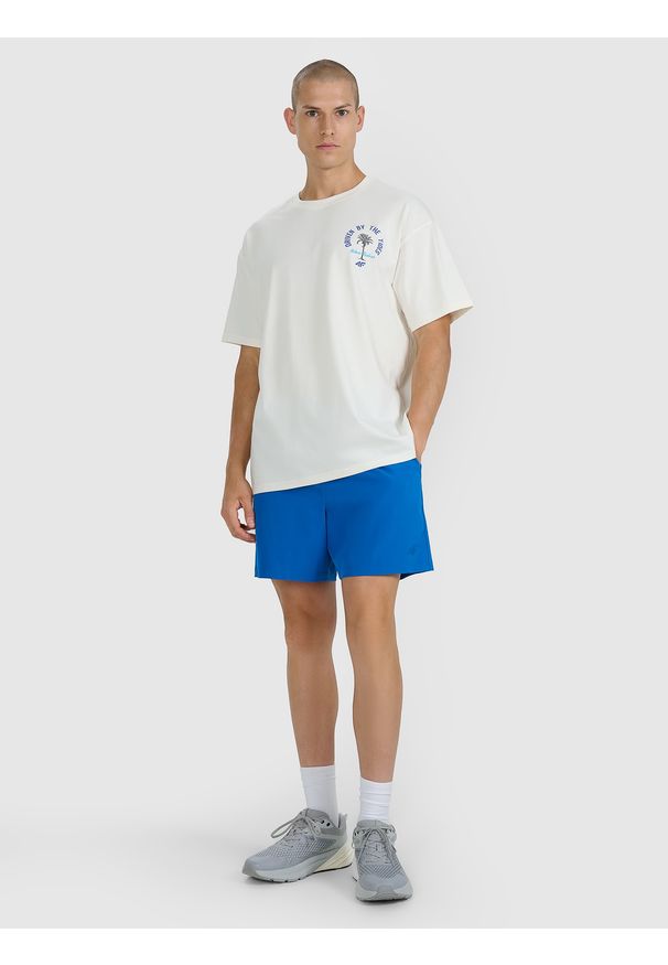 4f - 4F T-shirt oversize z nadrukiem męski - beżowy M. Okazja: na co dzień. Kolor: beżowy. Materiał: jersey, materiał, bawełna. Wzór: nadruk. Styl: sportowy, klasyczny, casual