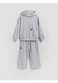 Reserved - Dzianinowy komplet oversize - jasnoszary. Kolor: szary. Materiał: dzianina