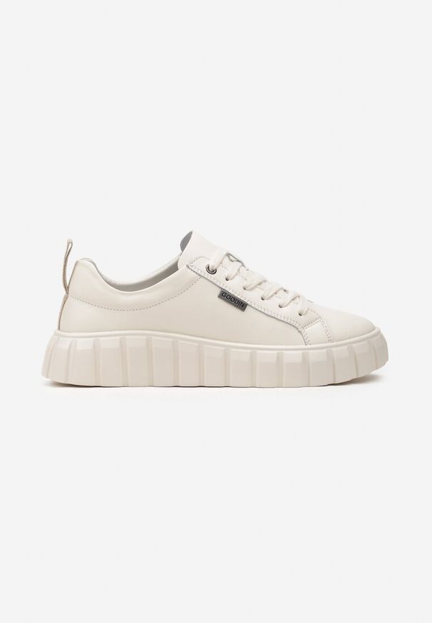 Born2be - Beżowe Skórzane Sneakersy na Platformie Peuria. Kolor: beżowy. Materiał: skóra. Obcas: na platformie