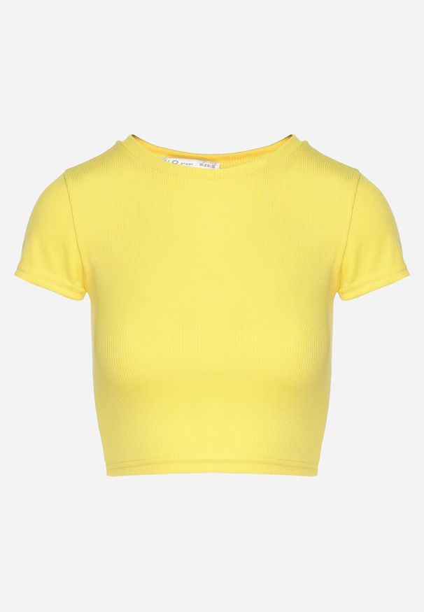 Born2be - Żółty T-shirt z Prążkowanego Materiału o Krótkim Kroju Telunna. Okazja: na spacer, na co dzień. Kolor: żółty. Materiał: materiał, prążkowany. Długość: krótkie. Styl: casual, klasyczny