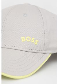 BOSS - Boss czapka Athleisure kolor szary gładka. Kolor: szary. Materiał: bawełna. Wzór: gładki