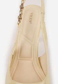 Renee - Żółte Eleganckie Szpilki Slingback VICES z Ozdobną Aplikacją przy Pasku Natera. Zapięcie: pasek. Kolor: żółty. Wzór: aplikacja. Obcas: na szpilce. Styl: elegancki. Wysokość obcasa: średni #9