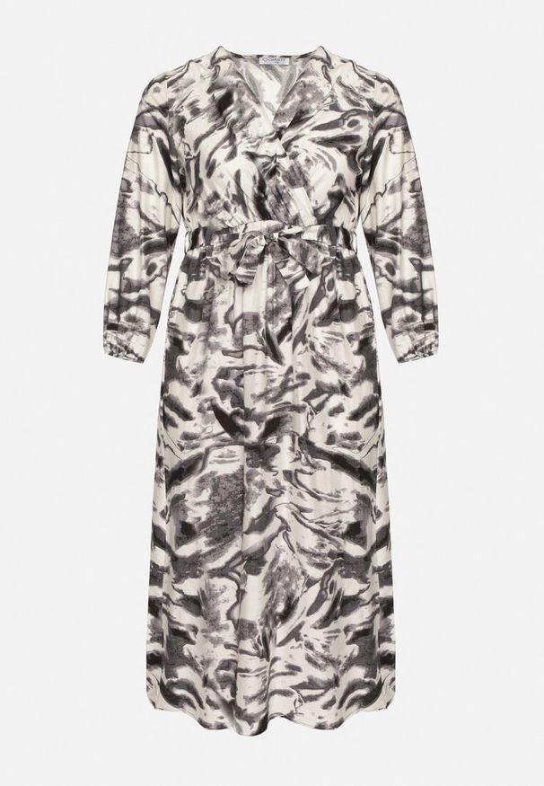 Born2be - Czarna Rozkloszowana Sukienka Kopertowa z Wiskozą w Abstrakcyjny Wzór Dleffia. Okazja: na co dzień. Typ kołnierza: dekolt w serek. Kolekcja: plus size. Kolor: czarny. Materiał: wiskoza. Typ sukienki: kopertowe. Styl: elegancki, casual