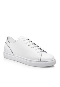 Baldinini - BALDININI - Białe skórzane sneakersy. Okazja: na co dzień. Zapięcie: sznurówki. Kolor: biały. Materiał: skóra. Wzór: gładki