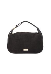 Barberini's - Elegancka torebka zamszowa na ramię - Brązowa ciemna. Kolor: brązowy. Materiał: zamszowe. Styl: elegancki. Rodzaj torebki: na ramię #1