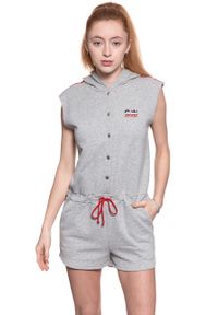 Wrangler - DAMSKI KOMBINEZON WRANGLER SPORTY PLAYSUIT MID GREY MEL W6063IC37. Kolor: szary. Materiał: materiał. Wzór: melanż. Styl: sportowy