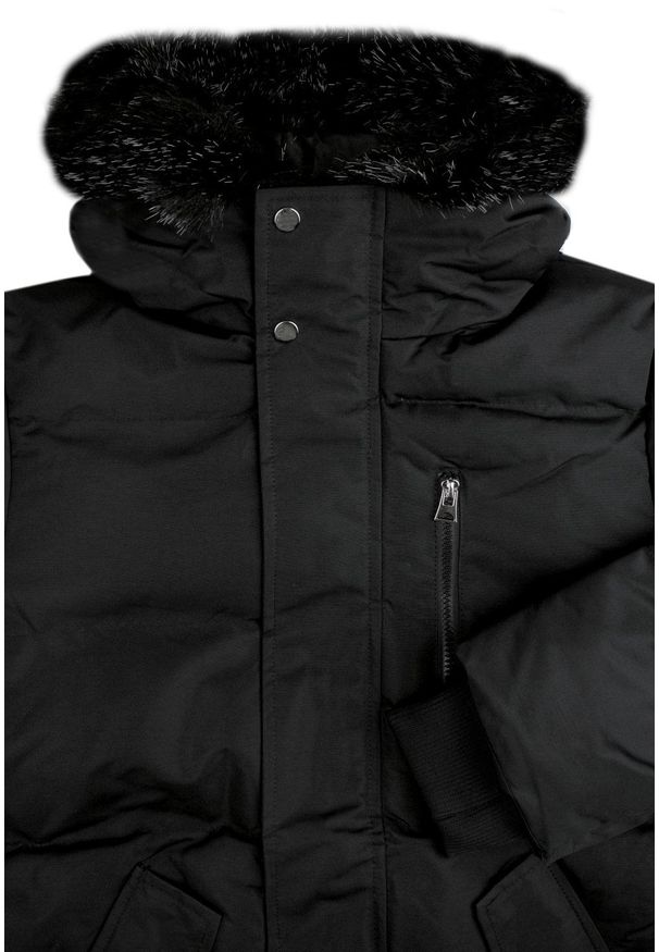 Zimowa, Ocieplana Kurtka z Kapturem - Brave Soul - Czarna. Typ kołnierza: kaptur. Kolor: czarny. Materiał: poliester, syntetyk, tkanina, futro. Sezon: zima