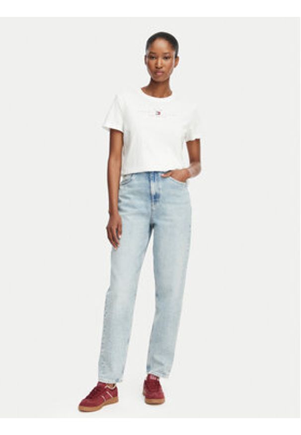 Tommy Jeans T-Shirt Linear Ss Tee DW0DW22789 Kremowy Regular Fit. Kolor: kremowy. Materiał: bawełna