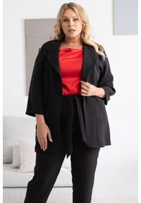 KARKO - ŻAKIET do pracy elegancki dłuższy blezer KOSTA czarny PROMOCJA. Okazja: do pracy. Kolekcja: plus size. Kolor: czarny. Materiał: tkanina, poliester, elastan, materiał, jeans, żakard. Długość rękawa: długi rękaw. Długość: długie. Styl: elegancki #1