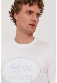 Lacoste T-shirt męski kolor biały z aplikacją. Okazja: na co dzień. Kolor: biały. Wzór: aplikacja. Styl: casual