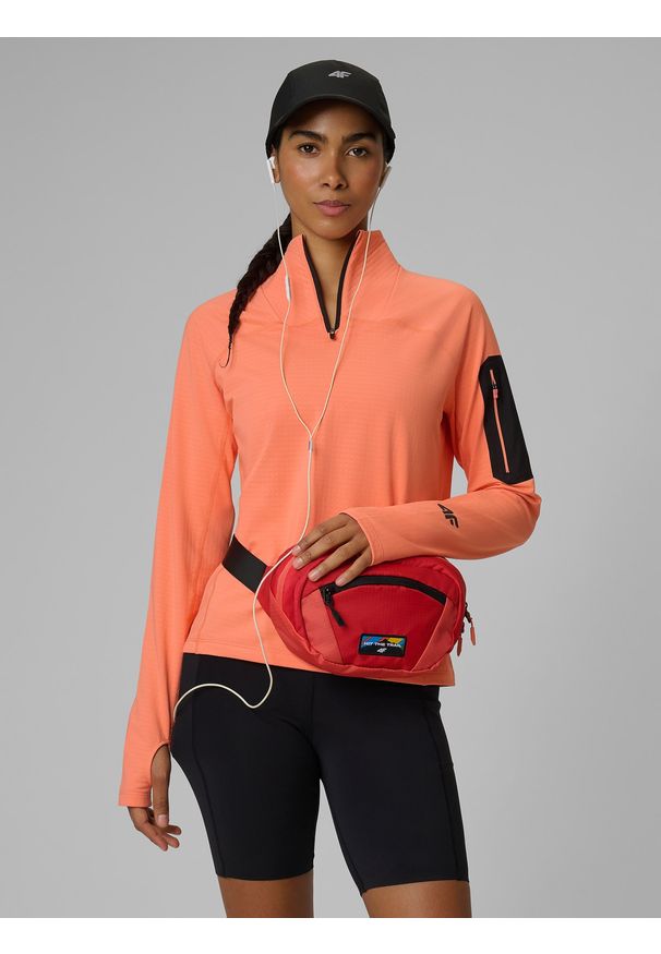 4f - 4F Bluza trekkingowa slim bez kaptura damska - pomarańczowa S. Typ kołnierza: bez kaptura. Kolor: pomarańczowy