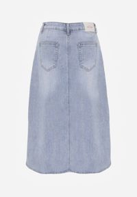 Renee - Niebieska Spódnica Jeansowa z Bawełną High Waist i Rozcięciem na Nogę Cinadessa. Okazja: na spacer, na co dzień. Stan: podwyższony. Kolor: niebieski. Materiał: bawełna, jeans. Styl: casual #7
