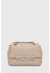 Hugo - HUGO torebka kolor beżowy. Kolor: beżowy. Materiał: pikowane. Rodzaj torebki: na ramię