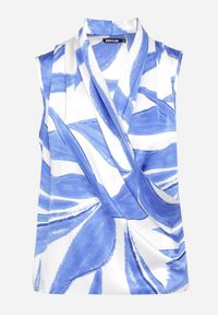 Born2be - Biało-Granatowa Bluzka Top z Kopertowym Dekoltem w Abstrakcyjny Print Lumiana. Kolor: niebieski. Wzór: nadruk #5