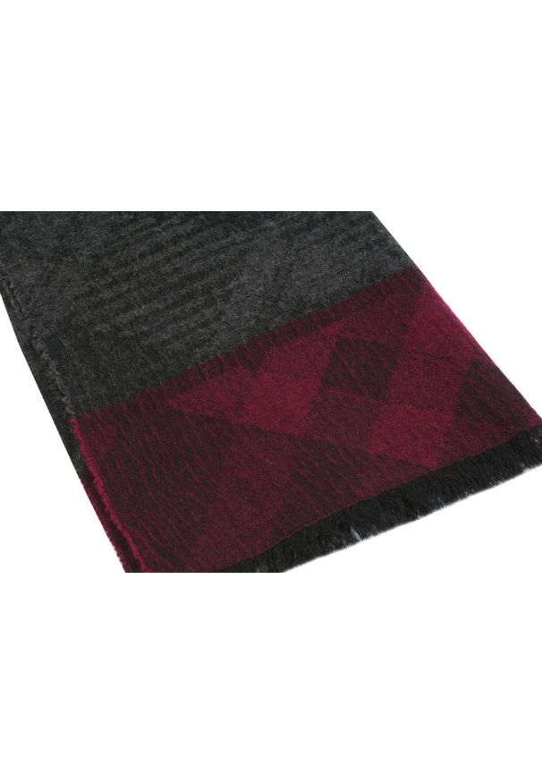 Delikatny Szal Męski z Wełny Kaszmirskiej - V. Fraas - Grafit z Bordo. Kolor: czerwony. Materiał: wełna. Sezon: zima, lato, jesień. Styl: klasyczny, elegancki