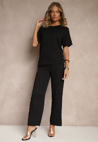 Renee - Czarny Casualowy Komplet z Szerokimi Spodniami i T-shirtem Devineva. Kolor: czarny. Materiał: tkanina