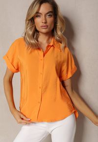 Renee - Pomarańczowa Asymetryczna Koszula Wiskozowa z Krótkim Rękawem Loreleis. Kolor: pomarańczowy. Materiał: wiskoza. Długość rękawa: krótki rękaw. Długość: krótkie #4