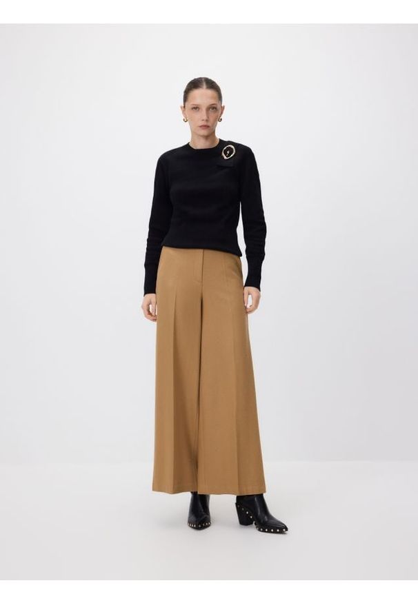 Reserved - Spodnie z wełną - brązowy. Kolor: brązowy. Materiał: wełna