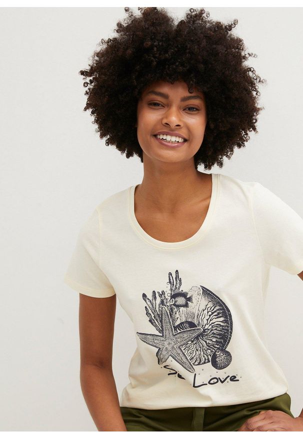 bonprix - T-shirt Sea Love. Kolor: biały. Wzór: nadruk. Styl: elegancki