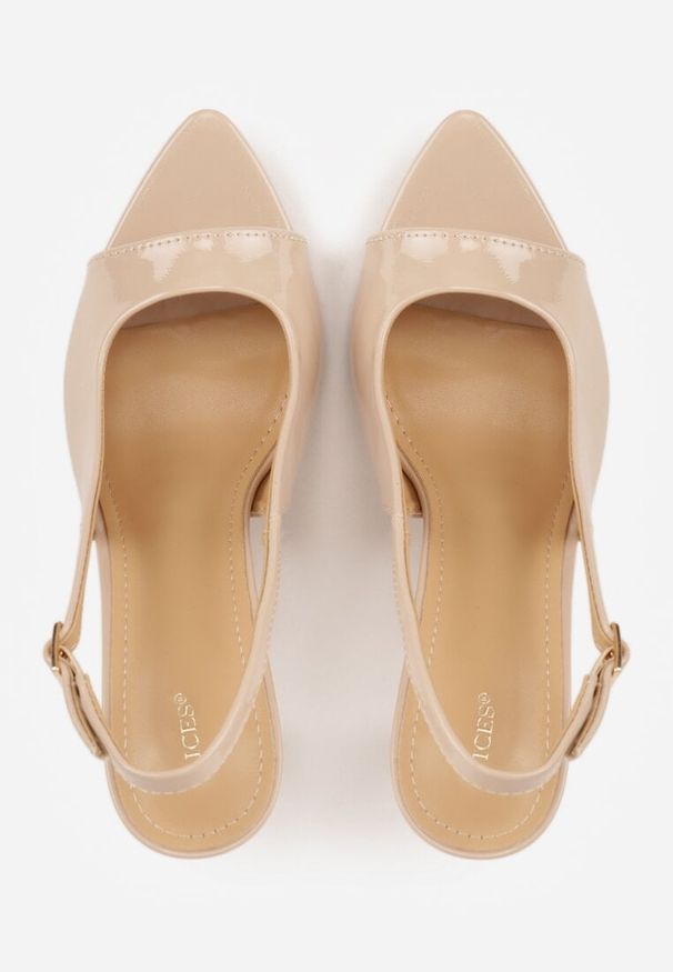 Renee - Ciemnobeżowe Sandały VICES na Szpilce z Lakierowanym Wykończeniem Nesamenis. Zapięcie: sprzączka. Kolor: beżowy. Materiał: lakier. Obcas: na szpilce. Styl: elegancki, klasyczny