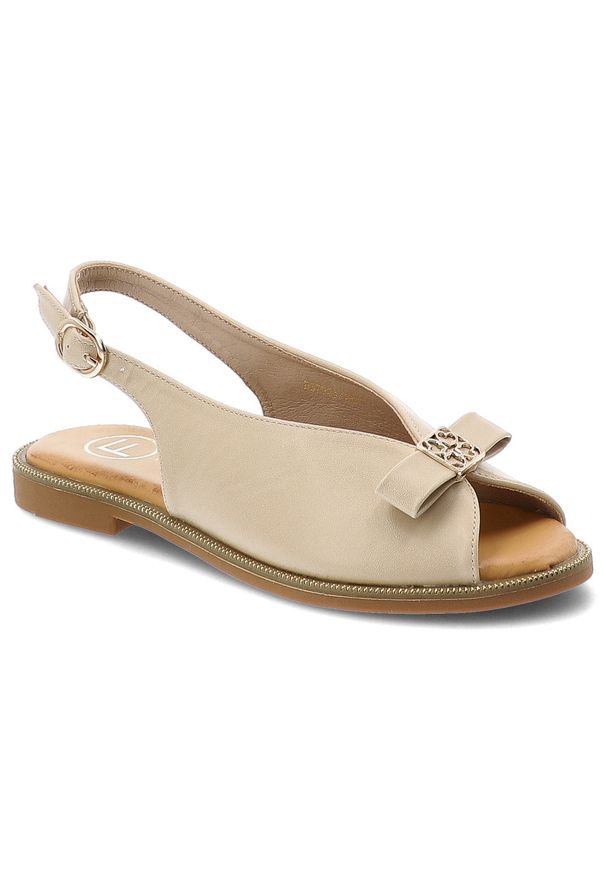 Sandały damskie Filippo, cholewka ze skóry ekologicznej zapinane na sprzączkę z elegancką kokardką, beżowe, DS7923/26. Zapięcie: sprzączka. Kolor: beżowy. Materiał: skóra ekologiczna. Styl: elegancki