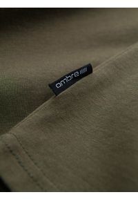 Ombre Clothing - Męska klasyczna bawełniana koszulka z dekoltem w serek BASIC - ciemnooliwkowa V6. Typ kołnierza: dekolt w serek. Kolor: oliwkowy. Materiał: bawełna. Styl: klasyczny #4