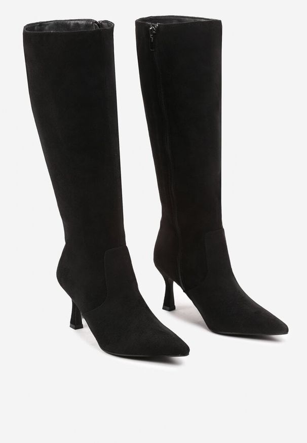 Born2be - Czarne Eleganckie Kozaki Vices na Szpilce z Imitacji Zamszu Izanori. Okazja: do pracy. Kolor: czarny. Materiał: zamsz. Sezon: zima, jesień. Obcas: na szpilce. Styl: elegancki