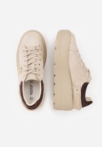 Born2be - Beżowe Sneakersy Skórzane na Grubej Podeszwie z Plecionym Paskiem i Ozdobą Chalessei. Okazja: na co dzień. Zapięcie: pasek. Kolor: beżowy. Materiał: skóra. Wzór: aplikacja #5