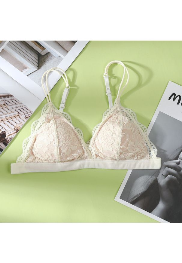 Intica - Koronkowa braletka bez fiszbin na co dzień Roelfine. Kolor: beżowy. Materiał: koronka. Wzór: koronka