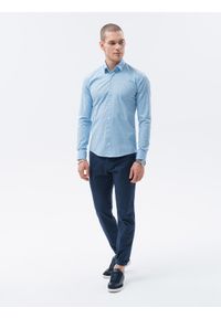Ombre Clothing - Koszula męska elegancka z długim rękawem - błękitna K603 - XL. Okazja: na co dzień. Kolor: niebieski. Materiał: poliester, bawełna. Długość rękawa: długi rękaw. Długość: długie. Styl: elegancki #5