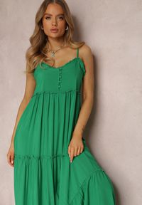 Renee - Zielona Sukienka Pherina. Okazja: na imprezę. Kolor: zielony. Materiał: tkanina, wiskoza. Długość rękawa: na ramiączkach. Wzór: aplikacja. Sezon: wiosna, lato. Typ sukienki: rozkloszowane #5