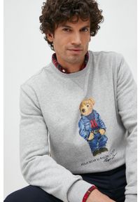 Polo Ralph Lauren bluza męska kolor szary z nadrukiem. Typ kołnierza: polo. Kolor: szary. Wzór: nadruk #1