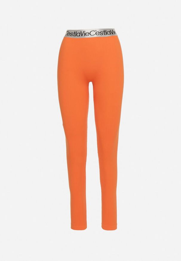 Born2be - Pomarańczowe Elastyczne Legginsy z Szeroką Gumą w Pasie Rindama. Kolor: pomarańczowy. Materiał: guma. Styl: sportowy