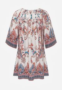 Born2be - Czerwona Wiskozowa Bluzka w Etniczny Wzór z Frędzlami w Stylu Boho Raimine. Okazja: do pracy, na co dzień. Kolor: czerwony. Materiał: wiskoza. Wzór: gładki. Styl: boho #3