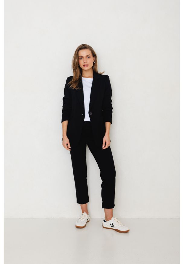 SPODNIE NANCY CZARNE XS - Flawless. Okazja: na spotkanie biznesowe. Kolor: czarny. Materiał: skóra, guma. Styl: sportowy, klasyczny, elegancki, biznesowy
