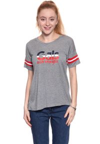 Wrangler - WRANGLER T SHIRT DAMSKI FLUID GRAPHIC TEE MID GREY MEL W705LFD37. Wzór: paski, nadruk