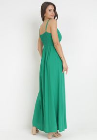Born2be - Ciemnozielona Sukienka Cadole. Kolor: zielony. Materiał: bawełna. Długość rękawa: na ramiączkach. Typ sukienki: kopertowe. Styl: wakacyjny. Długość: maxi #5