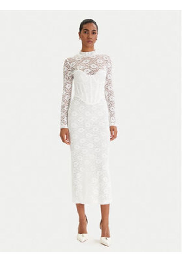 BARDOT - Bardot Sukienka koktajlowa Carmen 60189DB Biały Slim Fit. Typ kołnierza: typu carmen. Kolor: biały. Materiał: syntetyk. Styl: wizytowy